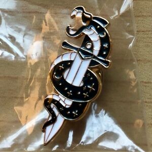 NWT Black and White Snake with Dagger Enamel Pin